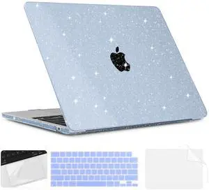TWOLSKOO for MacBook Air 13.6 inch Case 2025 2024 2022 Release M4 A3240 M3 A3113 M2 A2681, Plastic Hard Shell & Trackpad Film & Keyboard Cover & Screen Film for MacBook Air 13 inch, Star Blue