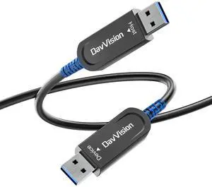 DavVision USB A to USB A Cable 50 FT, Fiber Optic USB Cable Male to Male 10Gbps(No Power), Long-Distance USB Host-Device Connection for KVM Extension,Embedded Control Systems,Remote Device Management