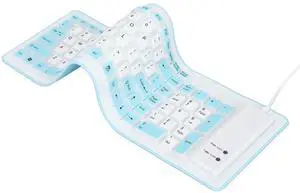 Heayzoki Roll Up Keyboard, Foldable Silicone Keyboard 103 Keys USB Wired Mute Keyboard, Fadeless Foldable Keyboard for Pc Laptop Travel(Blue)