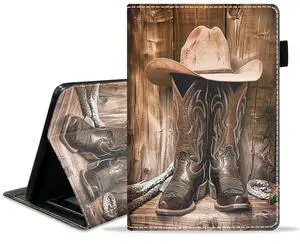 BXIKEOPIU Case for Amazon Fire Max 11 Tablet (11 Inch, 13th Generation, 2023 Release), Slim PU Leather Stand Folio Cover with Card Slot & Auto Wake Sleep, Western Cowboy Equipment Boots and Hat