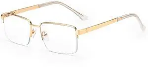 Dollger Blue Light Blocking For Men Glasses Metal Half Frame Ideal for Computer,Gaming,Phone Use, Equipped with Spring Hinge Gold