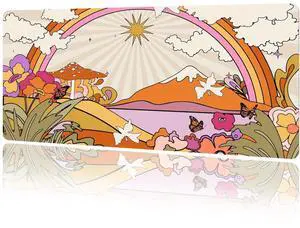 MAYCARI Cute Desk Mat Retro Flowers Clouds Sun and Rainbow Orange Boho Aesthetic Desk Pad Mouse Pad Gaming Mousepad XXL Laptop Keyboard Desktop Writing Pad for Girls Students 31.5"X15.7"