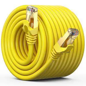 Cat7 Ethernet Cable 100 ft  High-Speed LAN Internet Patch Cord, Flat Design, RJ45 Gold-Plated Connectors, 600MHz, 10Gbps  for Gaming, Streaming, Modem, Router  Yellow