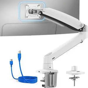 HUANUO Single Monitor Arm for 40 inch Screens, Ultrawide Computer Monitor Mount Holds 26.48 lbs, Upgraded Adjustable Stand with USB, C-Clamp & Grommet Base, VESA 75x75 or 100x100mm