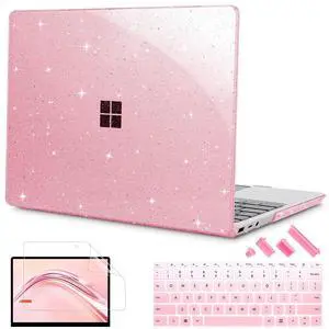 Mektron Glitter 2023 Microsoft Surface Laptop GO 3 Case 12.4" Compatible with Go 2/1 Laptop Cover 2022-2020 Releases Model 1943/2013 Plastic Hard Shell Case with Screen Protector, Sparkle Pink