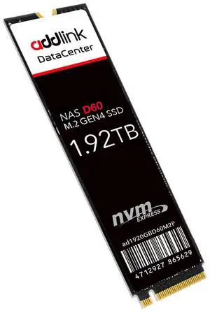 Addlink D60 1920GB M.2 2280 High Endurance Enterprise NAS Internal SSD for Business Server Data Center, PCIe Gen4X4 NVMe 1.4 3D eTLC, Up to 6,000 MB/s, Durability of up to 3,800 TBW (ad1920GBD60M2P)