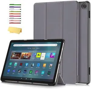 UUcovers Stand Case for Amazon Kindle Fire Max 11 Tablet (13th Generation, 2023 Release) with Auto Wake/Sleep Trifold [Multi-Angle] Slim Lightweight Hard Shell PU Leather Folio Shockproof Cover, Gray