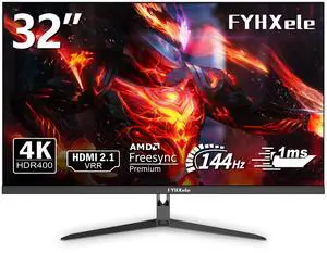 FYHXele 4K 144Hz 32inch Gaming Monitor, IPS Fast UHD Computer Monitor, 1ms, VESA Mountable, DSC Built-in Speakers, Free-Sync, 1xDP1.4, 1xHDMI2.1, 1xHDMI2.0, 1xUSB-C, USB Hub, 95% DCI-P3, HDR400 FYHXele 4K 144Hz 32inch Gaming Monitor, IPS Fast UHD Computer Monitor, 1ms, VESA Mountable, DSC Built-in Speakers, Free-Sync, 1xDP1.4, 1xHDMI2.1, 1xHDMI2.0, 1xUSB-C, USB Hub, 95% DCI-P3, HDR400