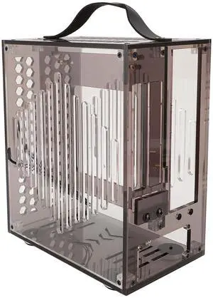 23x20.5x12cm Miniature ITX PC Case, Clear Arcylic PC Case Portable DIY Desktop Computer Case 360 Degree Open Hollow Airflow Case, Miniature ITX Desktop Computer Case (Black)