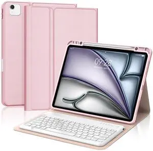 Keyboard Case for iPad Air 13 (M3 2025/M2 2024) & iPad Pro 12.9 6th/5th/4th/3rd Gen Case Keypad for Pro12.9 2018-2022 Smart Cover with Pencil Holder and Detachable Keyboard, Long Battery Life, Pink