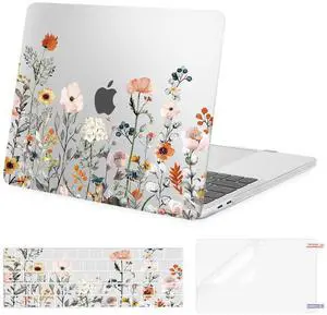 MOSISO Compatible with MacBook Pro 13 inch Case 2025, 2024, 20223-2016 M2 M1 A2338 A2251 A2289 A2159 A1989 A1708 A1706, Plastic Garden Flowers Hard Case&Keyboard Cover&Screen Protector, Transparent
