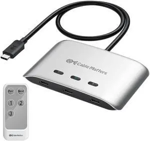 Cable Matters 20Gbps USB C Switch, 3-in-1-Out, Supports Up to 8K@30Hz on Windows, 4K@60Hz on macOS, 140W PD, for Sharing a USB-C/Thunderbolt 4 Monitor or Dock (Not Work with Captive Cable Docks)