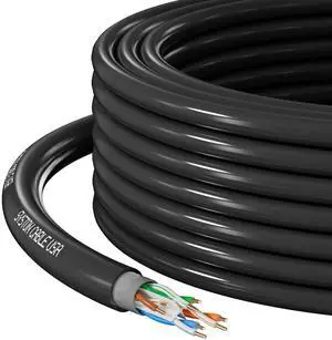 Syston Direct Burial Shielded Cat 6E Ethernet Network Cable, Bulk 600 MHz F/UTP 23 AWG Pure Bare Copper Outside Plant (OSP) - Rated, Waterproof Dual-Layer Jacket for Outdoor Wet Location Application