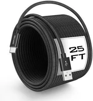 USB C Cable 25Ft [Premium Nylon Braided, Extra Long] USB A to USB C Charging Cord Fast Charging (No Data Transfer) for iPhone 15/16, Samsung Galaxy, Tablet, Camera & USB-C Devices - Black