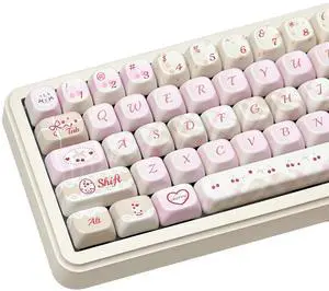 COOMICKEY PBT keycap Set, Pink White keycap 60 75 100 Pecent, Dye Sublimation Cute Key caps, FOA Profile Keyboard Cap, 145 Key Custom keycaps for Mechanical Gaming Keyboards
