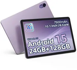 plimpton Android 15 Tablet 10 Inch 2025 24GB RAM (8+16) 128GB 7500mAh Long-Lasting Battery 8-Core CPU AI-Powered Gesture Control Dual Camera WiFi 6 Bluetooth 5.3 for Work, Study, Entertainment