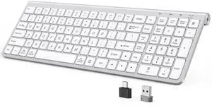 JOYACCESS Wireless Keyboard, Ergonomic,Dustproof,2.4G Slim and Compact Quiet Wireless Keyboard with Number Keypad for Windows, MacBook Pro/Air, Laptop, Desktop, PC-Sliver&White