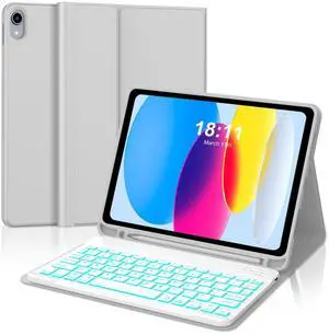 WINCHKING Keyboard Case for iPad (A16) 11th/10th Generation 11" 2025/10.9 inch 2022,7-Color Backlit,Slim&Lightweight,Detachable Wireless Keyboard with Folio Case for iPad 10th/th Gen(Light Gray)