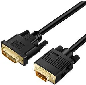 Kirzi DVI(Sources) to VGA (Display) Cable, Uni-Directional DVI-D 24+1 to VGA Cord, Gold-Plated Connectors, 1080P Full HD for HDTV, PC, Host, Laptop, Monitor, Projector, Black Cable (50ft)