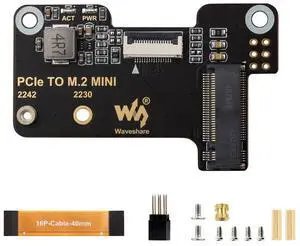 waveshare PCIe to M.2 Mini Adapter, Compatible with Raspberry Pi 5, Supports NVMe Protocol M.2 Solid State Drive, Supports Gen2 and Gen3 Modes, Supports Booting PI5 from Solid State Drive