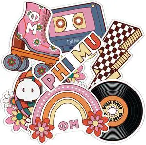 Desert Cactus Phi Mu Sorority Sticker Sheet Decal Laptop Water Bottle Car PM (Retro Sheet)