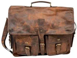 MAD MUNKEE Genuine Leather Laptop Bag for Men - Stylish & Spacious 15.5 x 15 x 5 Briefcase - Professional & Luxurious Satchel for Work, Travel, Business & Office Use - Brown