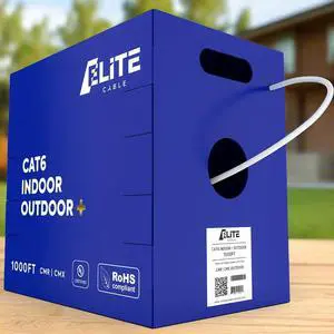 Elite Cat6 Indoor/Outdoor Ethernet Cable - 23AWG, 1000ft, 600MHz, 5+ dB, High Performance, UL Listed, LP Rated, White