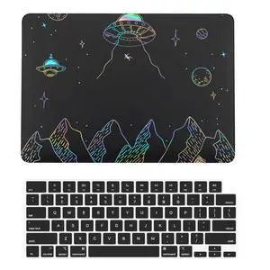 Hard Shell Case Compatible with MacBook Air 13.6 inch Cover 2024-2022 Model M3 A3113 M2 A2681 with Liquid Retina Display, Black Dazzling Plastic Laptop Cover Case & Keyboard Skin - Flying Saucer