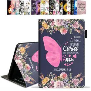 Case for All-New Kindle Fire HD 10 & 10 Plus Tablet 10.1" (13th/11th Generation, 2023/2021 Release),PU Leather Folio Case with Smart Auto Wake/Sleep,Floral Butterfly Quote Bible Verse Philippians 4:13