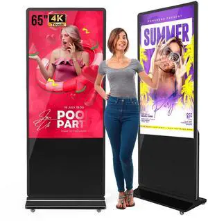 MWE 65 Inch 4K Touchscreen Kiosk, Indoor Floor Standing Digital Signage Displays, Advertising Display LCD Kiosk, Interactive Display Poster Android System with Auto Media Player, HDMI/USB/WIFI