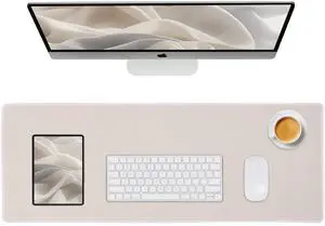 Reniteco Waterproof Large Gaming Mouse Pad with Durable Stitched Edges, Non-Slip Rubber Base, Smooth Surface Mouse Mat Desk Pad for Home Office Gaming, 35.4"x15.7"x0.12", Beige