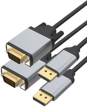 Foboiu DisplayPort to VGA Cable 3 Feet 2 Pack, DP Display Port to VGA Adapter Male to Male Monitor Cables Gold-Plated Cord Aluminium HD 1080P for for Computer, Monitor, TV, Projector