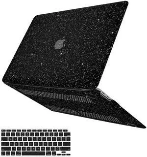 iPAPA Compatible with MacBook Air 13 inch Case 2021 2020 2019 2018 A2337 M1 A2179 A1932 Touch ID, Glitter Smooth Leather Hard Shell + Keyboard Cover for MacBook Air 13.3 inch Case, Shining Black