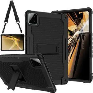 Doemoil Case for Xiaomi Pad 6S Pro 12.4 inch 2024 Slim Heavy Duty Built in Stand Hard Back Shell Protective Case with Shoulder Strap for Xiaomi Pad 6S Pro 12.4 inch 2024 Tablet (Black/Black)