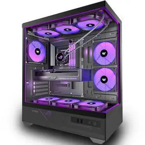 ANSAITE PC CASE ATX 6 PWM ARGB Fans Pre-Installed, Mid-Tower Gaming PC Case, Panoramic Tempered Glass Computer Case with Type-C,360mm Radiator SupportBlack,C8