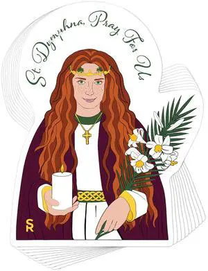 Catholic Concepts | St. Dymphna 4 x 2.25 Vinyl Sticker Label Decal Waterproof Cool Accessory for Laptop, Hard Hats, Water Bottles, Scrapbooks, Folders, Cell Phone | 10-Pack