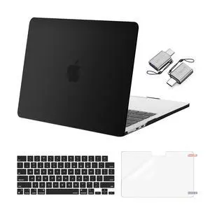 MOSISO Compatible with MacBook Air 13 inch Case 2025 2024 2023 2022 M4 A3240 M3 A3113 M2 A2681, Plastic Hard Shell&Keyboard Cover&Screen Film&Type C for MacBook Air 13.6 inch Case, Black