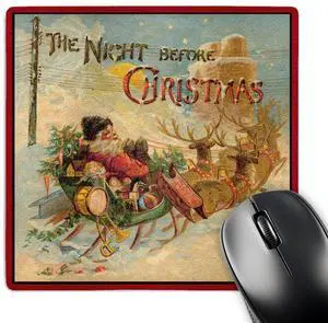 3D Rose "Night Before Christmas Santa in Reindeer Pulled Sleigh" Matte Finish Mouse Pad - 8 x 8" - mp_172785_1