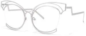 VOOGLAM Oversize Cat Eye Non Prescription Glasses with HD Clear Lens for Women in Silver Metal Frame Maggie GM0340