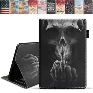 FQTBCEARI Case for All-New Amazon Fire HD 10/Fire HD 10 Plus Tablet (11th Generation, 2021 Release), Slim PU Leather Cover with Card Slot & Pencil Holder, Funny Skeleton Skull