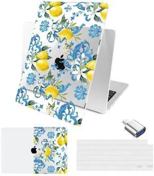 Batianda Compatible with New MacBook Air 13 inch Case 2025 2024 2022 M4/M3/M2 Chip Model A3240/A3113/A2681, Plastic Clear Hardshell Keyboard Cover & USB-C OTG Adapter, Lemon