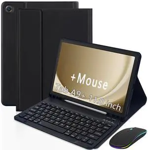 XCHYTECHER Keyboard Case for Samsung Galaxy Tab A9 Plus 11.0 inch (SM-X210/X215/X216/X218),Rechargable Detachable Keyboard with Type-C Charging Port Cover for Tablet A9+ 2023 5G + Mouse (Black)