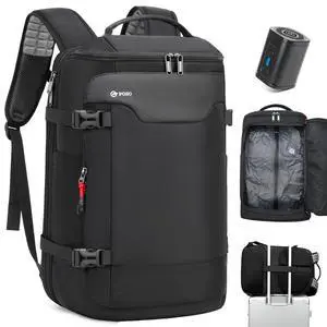 P POSO Vacuum Backpack Travel- 60L Expandable Vacuum Seal Compression Vacpack Backpack with Pump, Laptop Compartment, Water-Resistant Business Carry-On Backvac Pro Easyvacpack Vacuum Travel Backpack