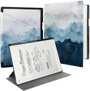 QIOFEARTH Rotating Case for 11.8" Remarkable Paper Pro Tablet (2024 Released) Lightweight and Hard Back Shell Protective Book Folio Cover,Auto Sleep/Wake,Pen Holder and Pen Tips Box (Misty Mountain)