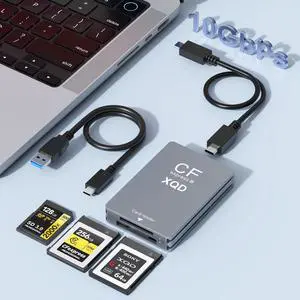 10Gbps CFexpress/XQD/SD Cards Reader 3-in-1 CFexpress Type B Card Readers Adapter XQD/SD Memory Card Reader USB 3.2 Gen 2 Support for Thunderbolt 3/4 Port for Professional Filmmakers Content Creators