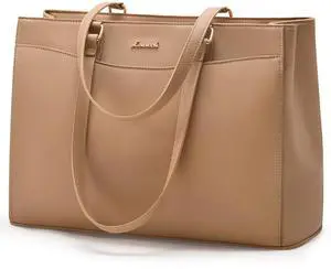 LOVEVOOK Laptop Tote Bag for Women, Work Bags Teacher Tote Bag, Waterproof Leather Computer Bag, Business Laptop Purse Office Handbag Professional Briefcase, Light maroon, 15.6 Inch