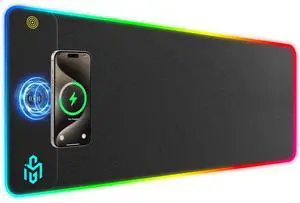GIM PU Leather RGB Gaming Mouse Pad with 15W Magnetic Wireless Charging, 800x300x4mm LED Mouse Mat, 10 Light Modes, Non-Slip Rubber Base for PC MacBook Laptop