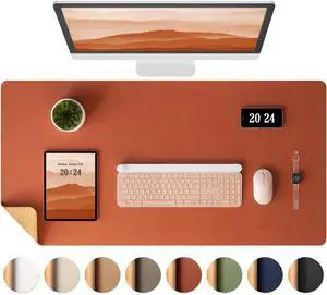 Aothia Dual-Sided Desk Pad - Leather Desk Mat, Natural Cork Desk Pad Protector, Large Mouse Pad for Desk, Waterproof Desk Blotter Pad, Desk Writing Pad for Office Work/Home, Maple Brown(35.4" x 15.7")