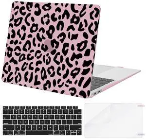 MOSISO Compatible with MacBook Air 13 inch Case 2022 2021 2020 2019 2018 Release A2337 M1 A2179 A1932 Retina Display, Plastic Leopard Grain Hard Shell Case&Keyboard Cover&Screen Protector, Pink