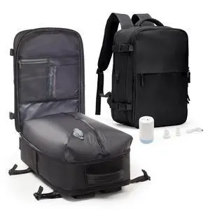 suwasp Vacuum Compression Backpack, 45L Expandable Travel Backpack with Electric Vacpack Pump, Travel Vacuum Bags with Shoe Compartment/17inch Laptop Compartment/Waterproof Pocket, Black